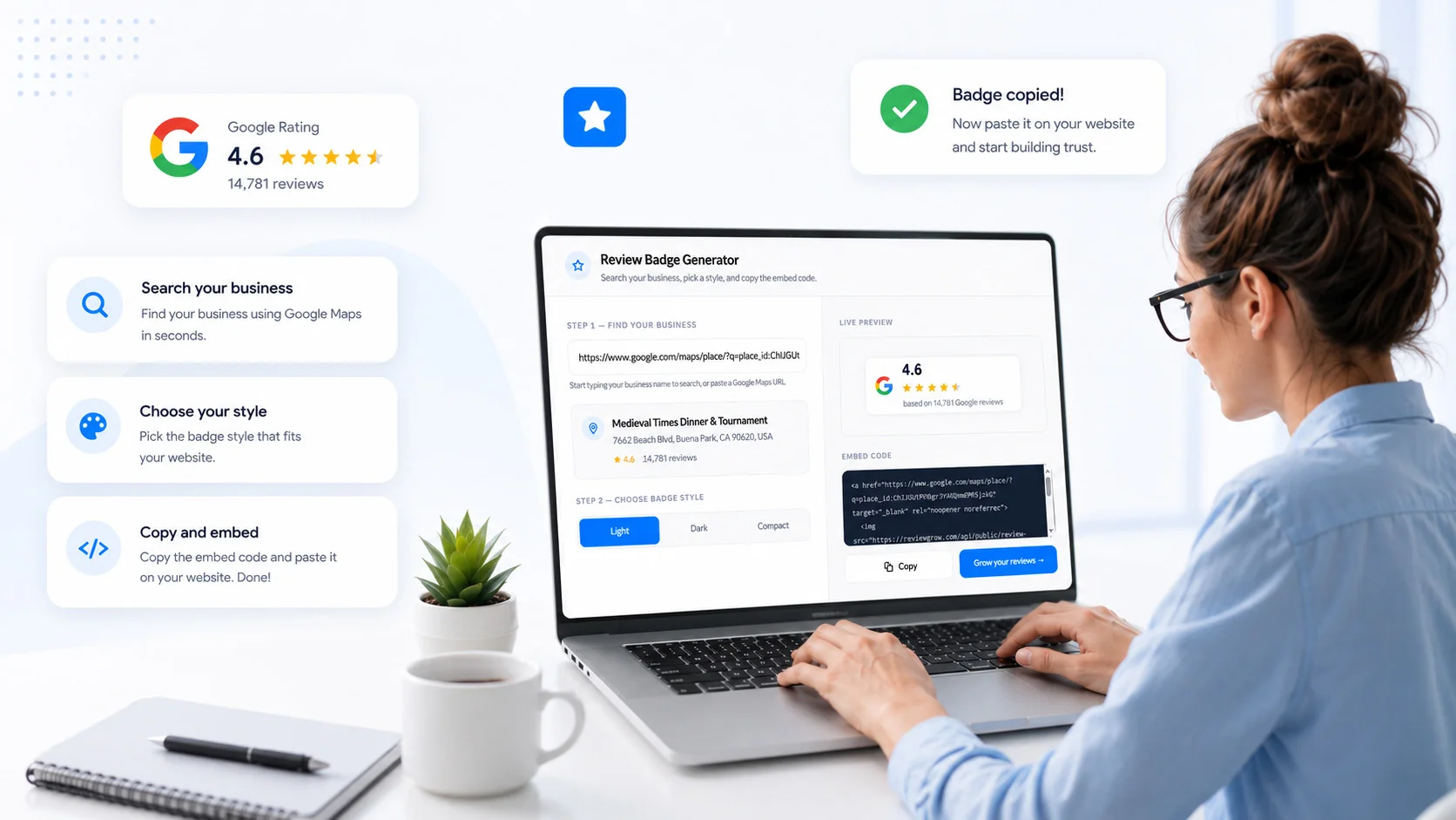 Illustration for the Google review badge generator concept