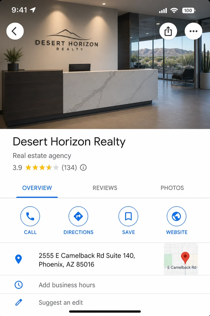 Desert Horizon Realty Google Business Profile before with lower rating and fewer reviews