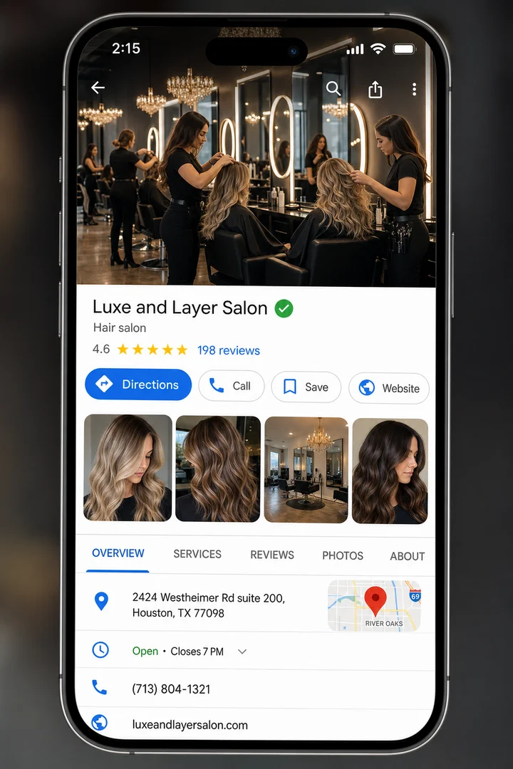 Luxe and Layer Salon Google Business Profile after with higher rating and more reviews