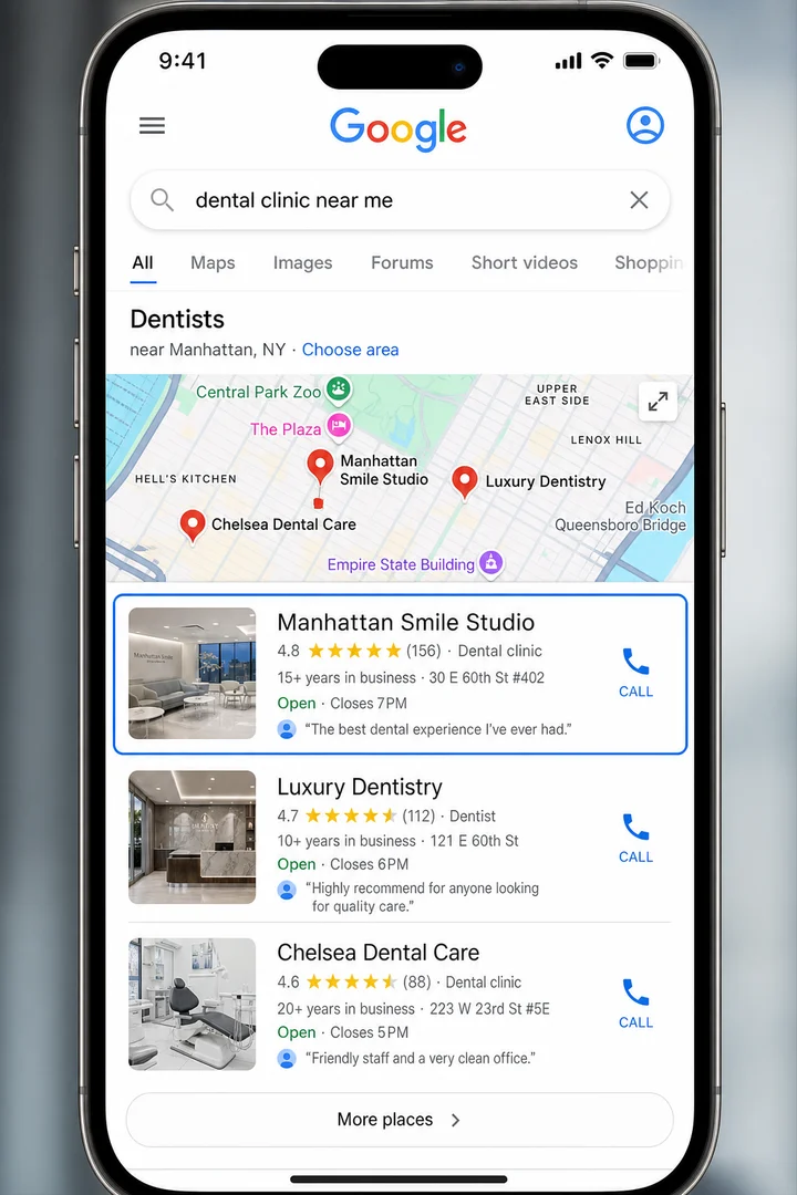 Google local search results after optimization
