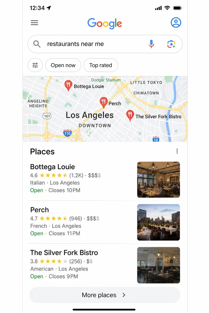 Google local search results before optimization