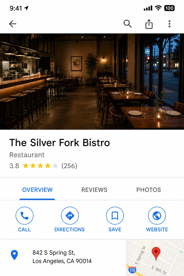 The Silver Fork Bistro Google Business Profile before with lower rating and fewer reviews
