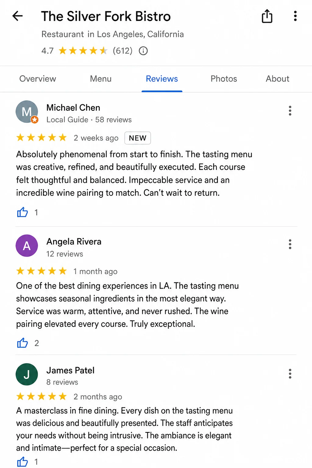 Google Business Profile reviews tab showing review growth