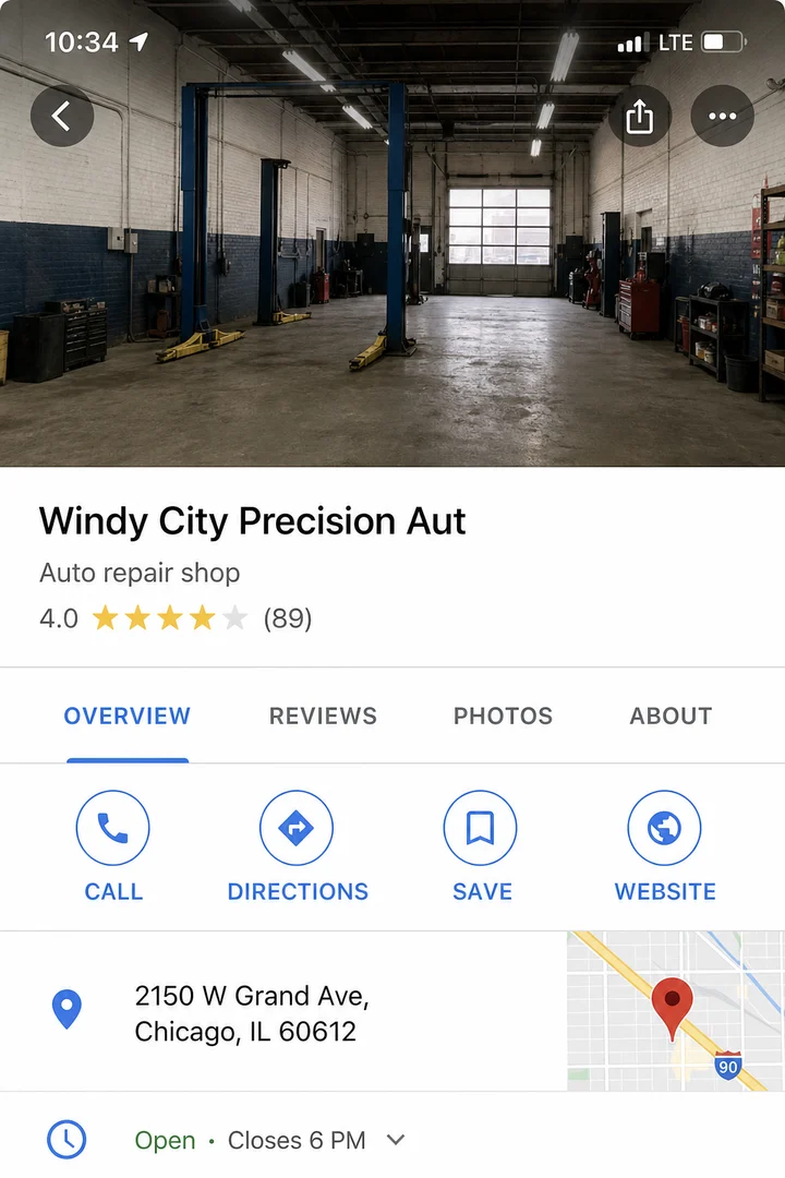 Windy City Precision Aut Google Business Profile before with lower rating and fewer reviews